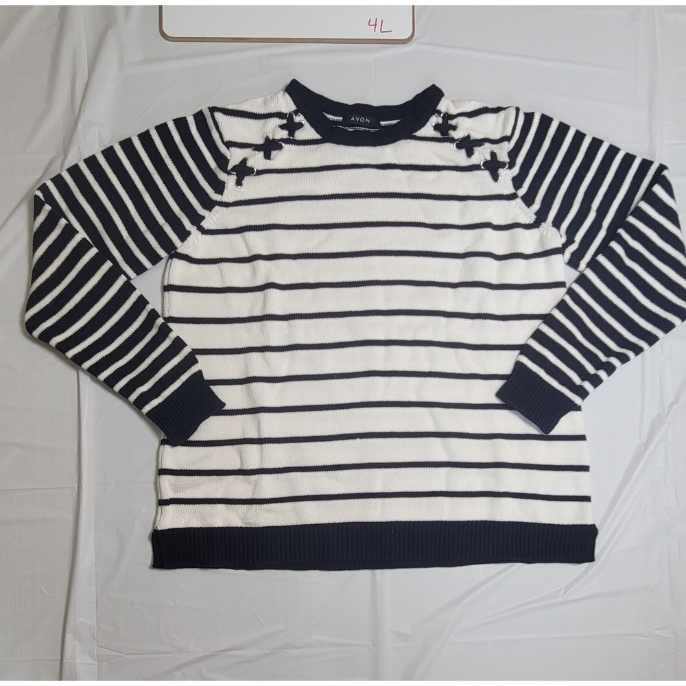 Womens‎ Avon Long Sleeve Pullover Sweater, black and white stripe.  Size Medium